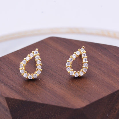 Sterling Silver Droplet Stud Earrings with CZ Crystal, Simulated Diamond Stud Earrings - Minimalist Delicate Jewellery