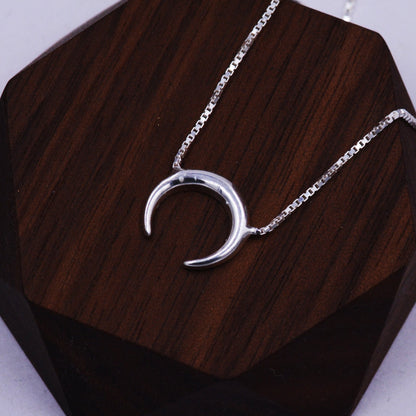 Sterling Silver Crescent Moon Pendant Necklace - Downwards Moon - Celestial Minimalist Delicate Jewellery