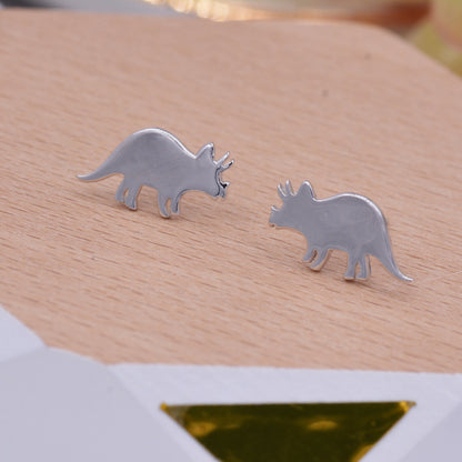 Tricerotops Dinosaur Stud Earrings in Sterling Silver, Cute Fun Quirky Animal Jewellery, Jewelry Gift for Her, Animal Lover