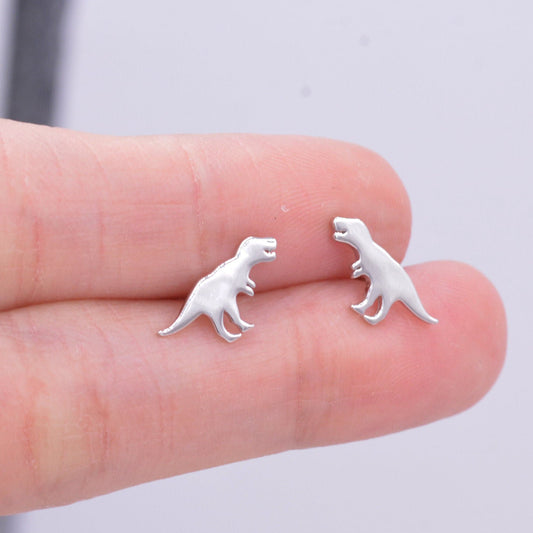 T-Rex Tyrannosaurus Dinosaur Stud Earrings in Sterling Silver, Cute Fun and Quirky T Rex Jewellery