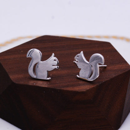 Squirrel Stud Earrings in Sterling Silver, Cute Fun Quirky, Gift for Her, Animal Lover, Nature Inspired D11