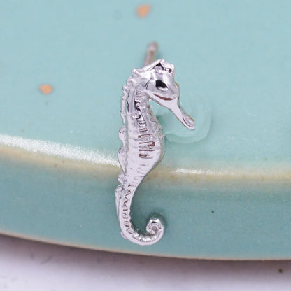 Little Seahorse Fish Stud Earrings in Sterling Silver, Cute Fun Quirky Animal Jewellery, Gift for Her, Animal Lover,  Nature Inspired