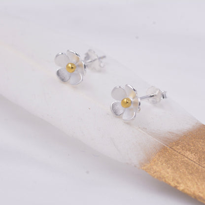 Sterling Silver Forget-me-not Flower Stud Earrings, Nature Inspired Blossom Earrings, Cute and Quirky