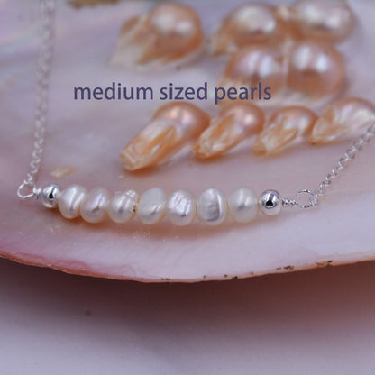 Baroque Pearl Bar Necklace in Sterling Silver, Delicate Keshi Pearl Layering Necklace, Tiny Delicate , Irregular Shape Fresh Water Pearl