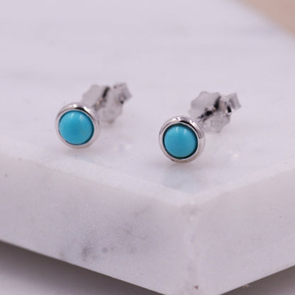 Sterling Silver Tiny Little Turquoise Stone Stud Earrings, 4mm Genuine Turquoise Stone, Semi-precious Jewellery