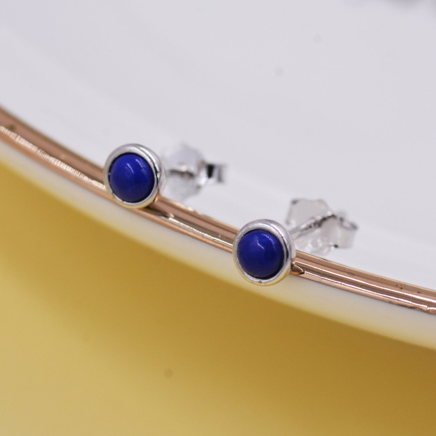 Sterling Silver Tiny Little Lapis Lazuli Stone Stud Earrings, Genuine Gemstone, Semi-precious Jewellery