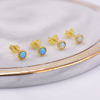 Sterling Silver Tiny Little Opal Stud Earrings, 3mm Opal Stud, Blue or White Opal, Gold or Silver, Semi-precious Jewellery