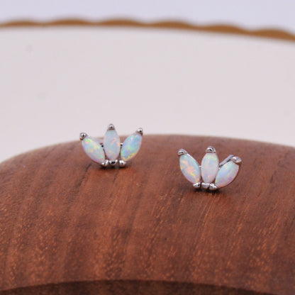 Sterling Silver White Opal Marquise Cluster Stud Earrings, Marquise Fan Stud, Opal Crown Stud, Gold or Silver, Minimalist