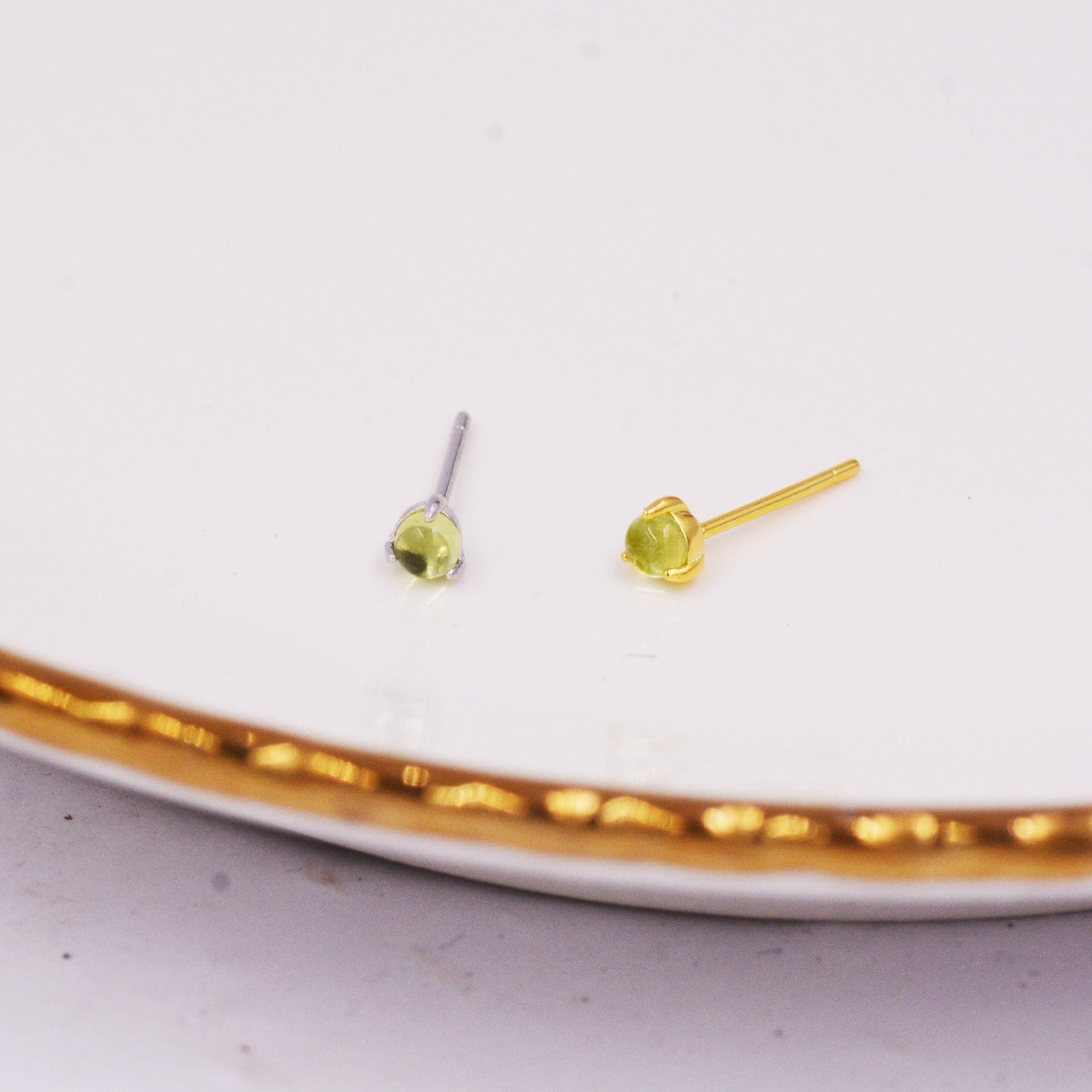 Genuine Green Peridot 3mm Tiny Stud Earrings in Sterling Silver, Real Peridot Crystals Stud, Semi-precious Gemstone, Simple, Minimalist,
