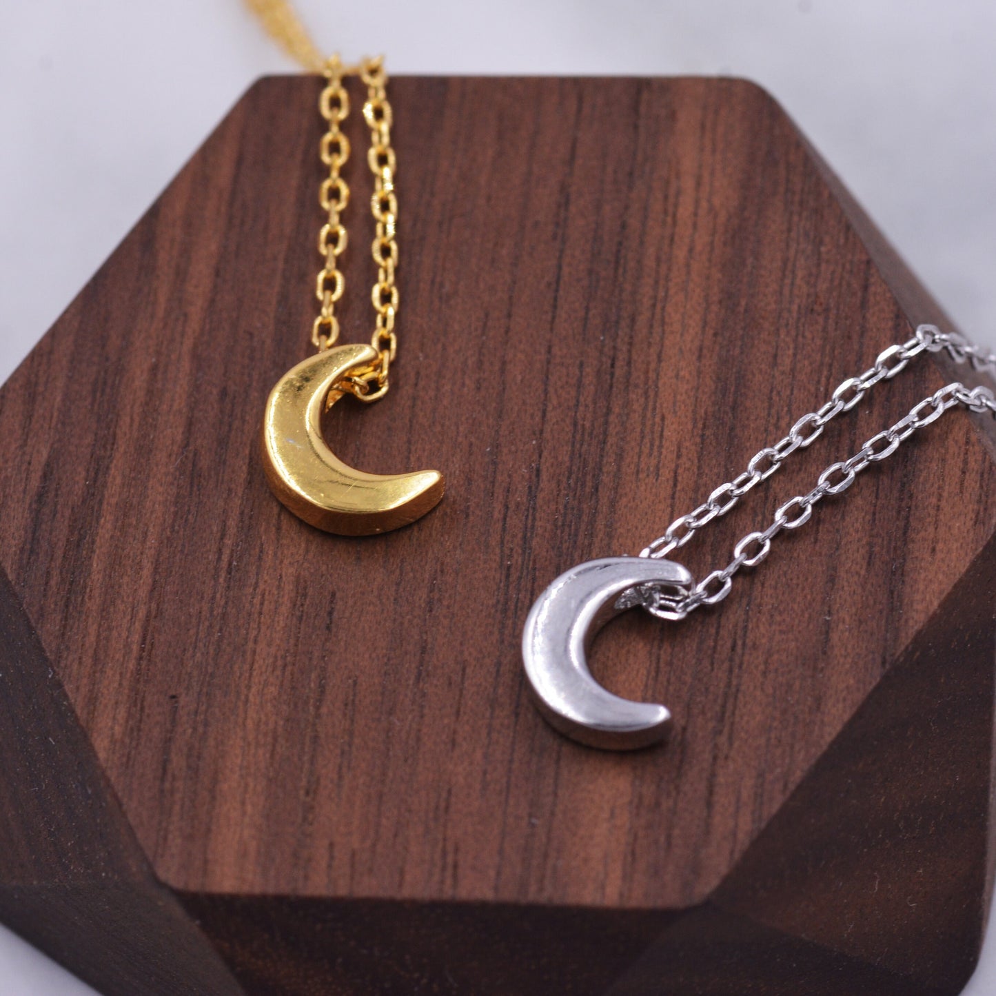 Extra Tiny Sterling Silver Little Crescent Moon Pendant Necklace, Silver or Gold, Celestial Jewellery