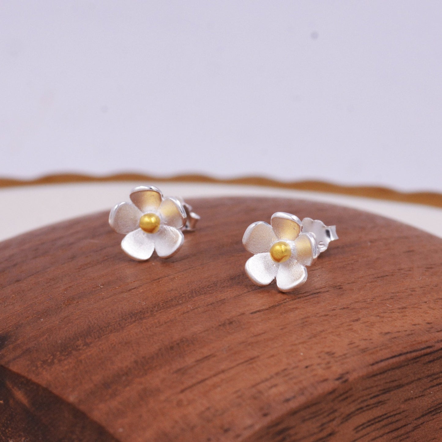 Sterling Silver Forget-me-not Flower Stud Earrings, Nature Inspired Blossom Earrings, Cute and Quirky
