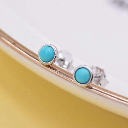 Sterling Silver Tiny Little Turquoise Stone Stud Earrings, 4mm Genuine Turquoise Stone, Semi-precious Jewellery
