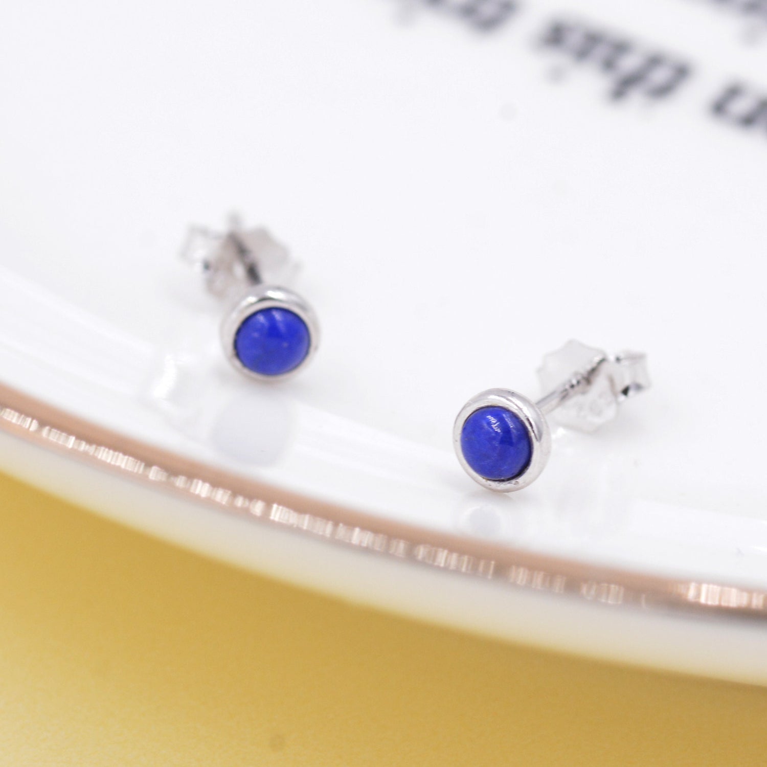 Sterling Silver Tiny Little Lapis Lazuli Stone Stud Earrings, Genuine Gemstone, Semi-precious Jewellery