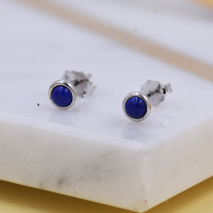 Sterling Silver Tiny Little Lapis Lazuli Stone Stud Earrings, Genuine Gemstone, Semi-precious Jewellery