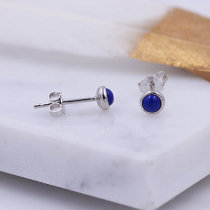 Sterling Silver Tiny Little Lapis Lazuli Stone Stud Earrings, Genuine Gemstone, Semi-precious Jewellery