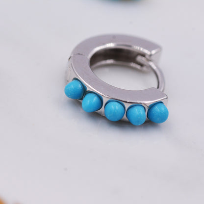 Sterling Silver Turquoise Stones Huggie Hoop Earrings, Gold Hoop, Minimalist Geometric Hoop Earrings