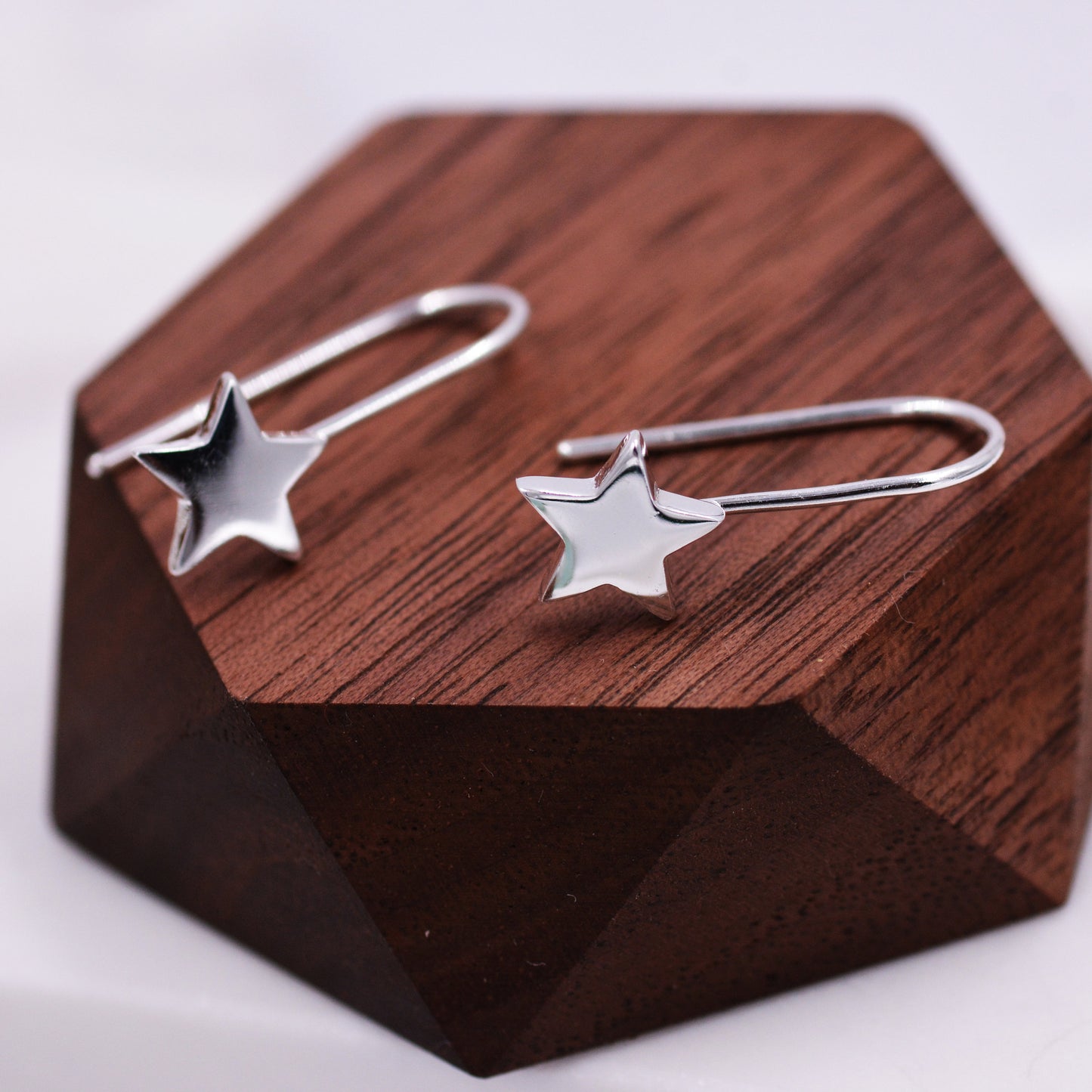 Sterling Silver Star Drop Earrings in Sterling Silver, Star Hook Earrings, Dangle Celestial Earrings