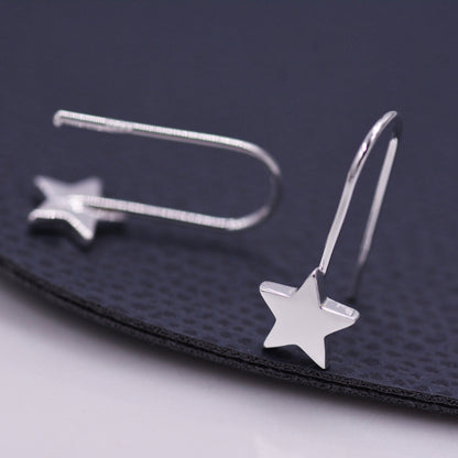 Sterling Silver Star Drop Earrings in Sterling Silver, Star Hook Earrings, Dangle Celestial Earrings