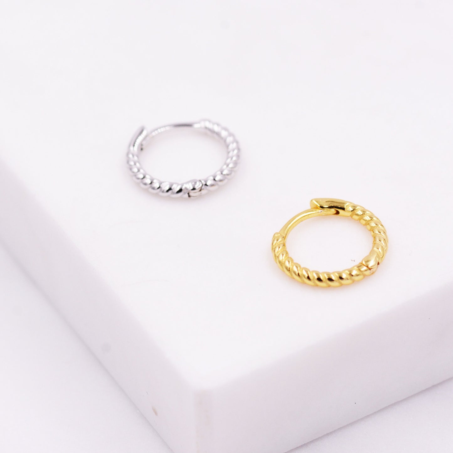 Twist Huggie Hoop Earrings in Sterling Silver, Twisted Hoop Earrings, Silver or Gold, Minimalist Geometric Hoops