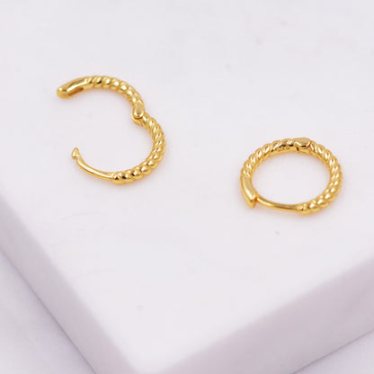 Twist Huggie Hoop Earrings in Sterling Silver, Twisted Hoop Earrings, Silver or Gold, Minimalist Geometric Hoops