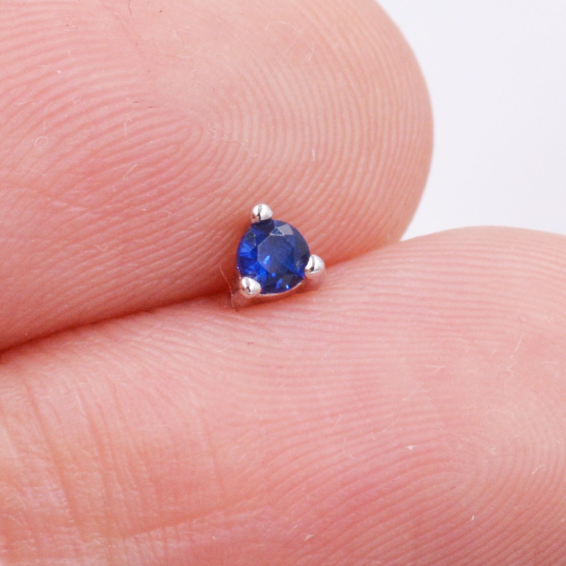 Extra Tiny Sapphire Blue Crystal CZ Stud Earrings in Sterling Silver, Three Prong 3mm Teeny Tiny Stud