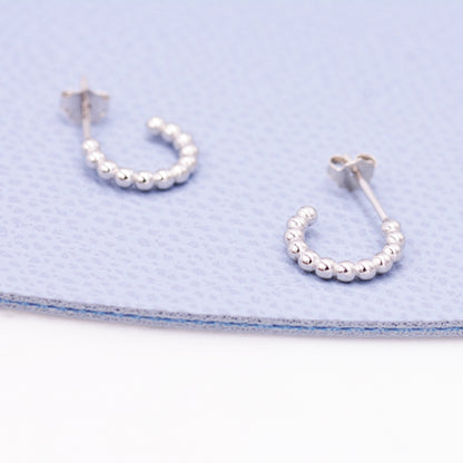 Dotted Open Hoop Stud Earrings in Sterling Silver, Beaded Hoop Earrings, Pebble Hoops