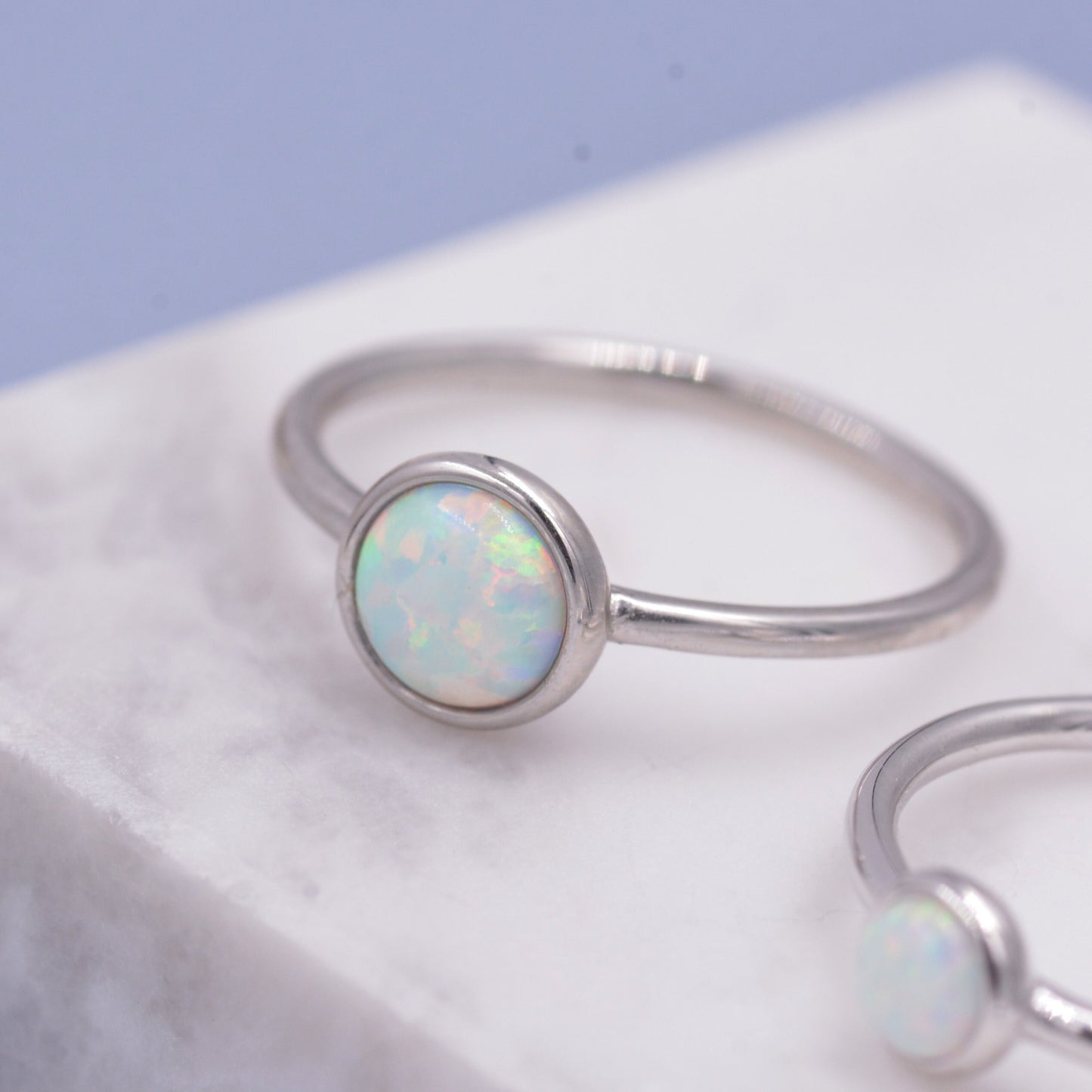 Sterling Silver Opal Ring,  US Size 5 6 7 8, Skinny Stacking Ring, White Opal, Midi Ring, Minimalist Geometric Ring