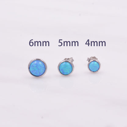 Sterling Silver Blue Opal  Stone Crystal Stud Earrings. 4mm, 5mm and 6mm, Gold or Silver, Round Minimalist Opal Earings