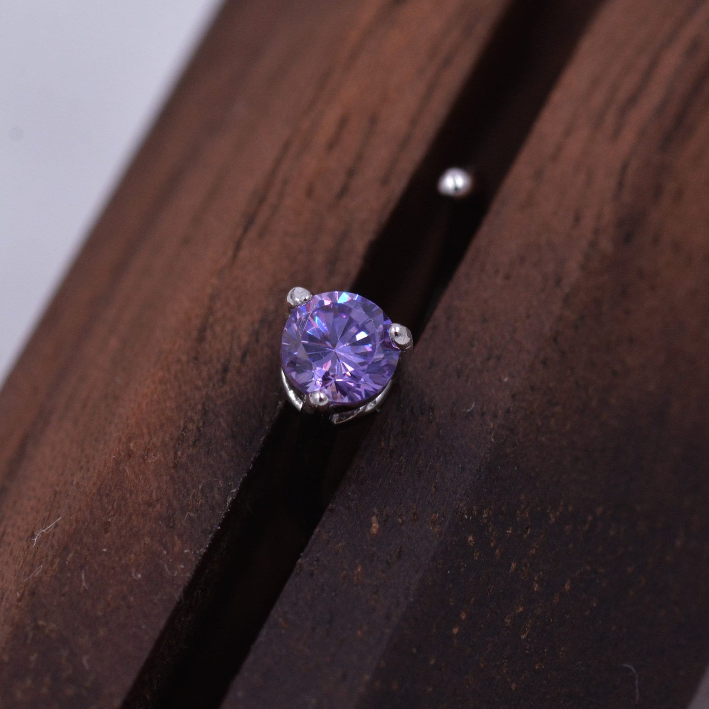Lilac Amethyst Purple Crystal Huggie Hoop Threader Earrings in Sterling Silver, 3mm Three Prong, Gold or Silver, Pull Through Open Hoops