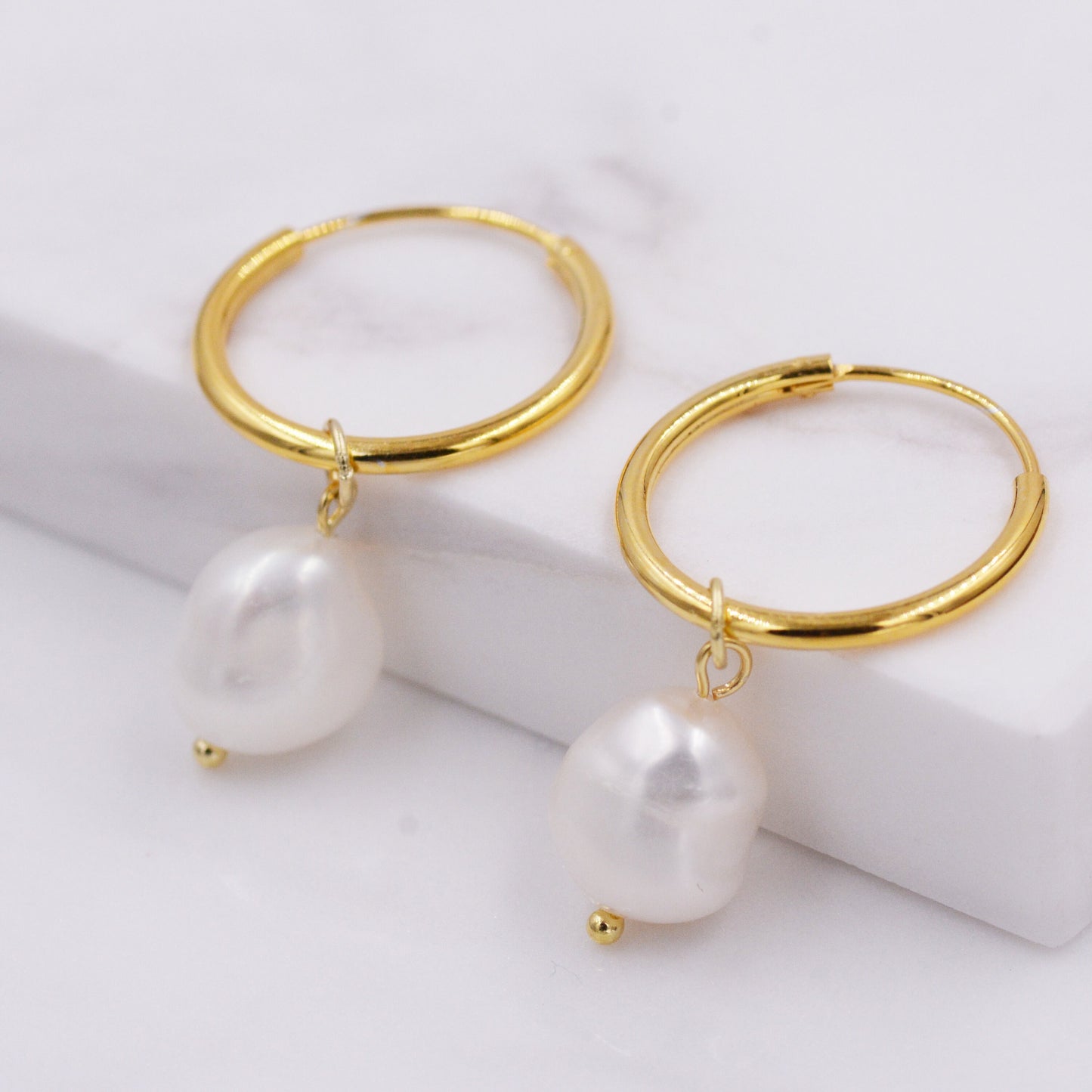 Genuine Baroque Pearl CZ Crystal Large Huggie Hoop Earrings in Sterling Silver, Gold or Silver,  Hoop Earrings R99