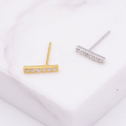 Sterling Silver CZ Crystal Bar Stud Earrings, Simple Geometric Minimalist Jewellery by SilverRainSilver E26