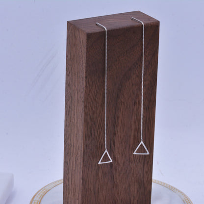 Sterling Silver Open Triangle Ear Threaders, Silver or Rose Gold, Open Triangle Geometric Threader Earrings