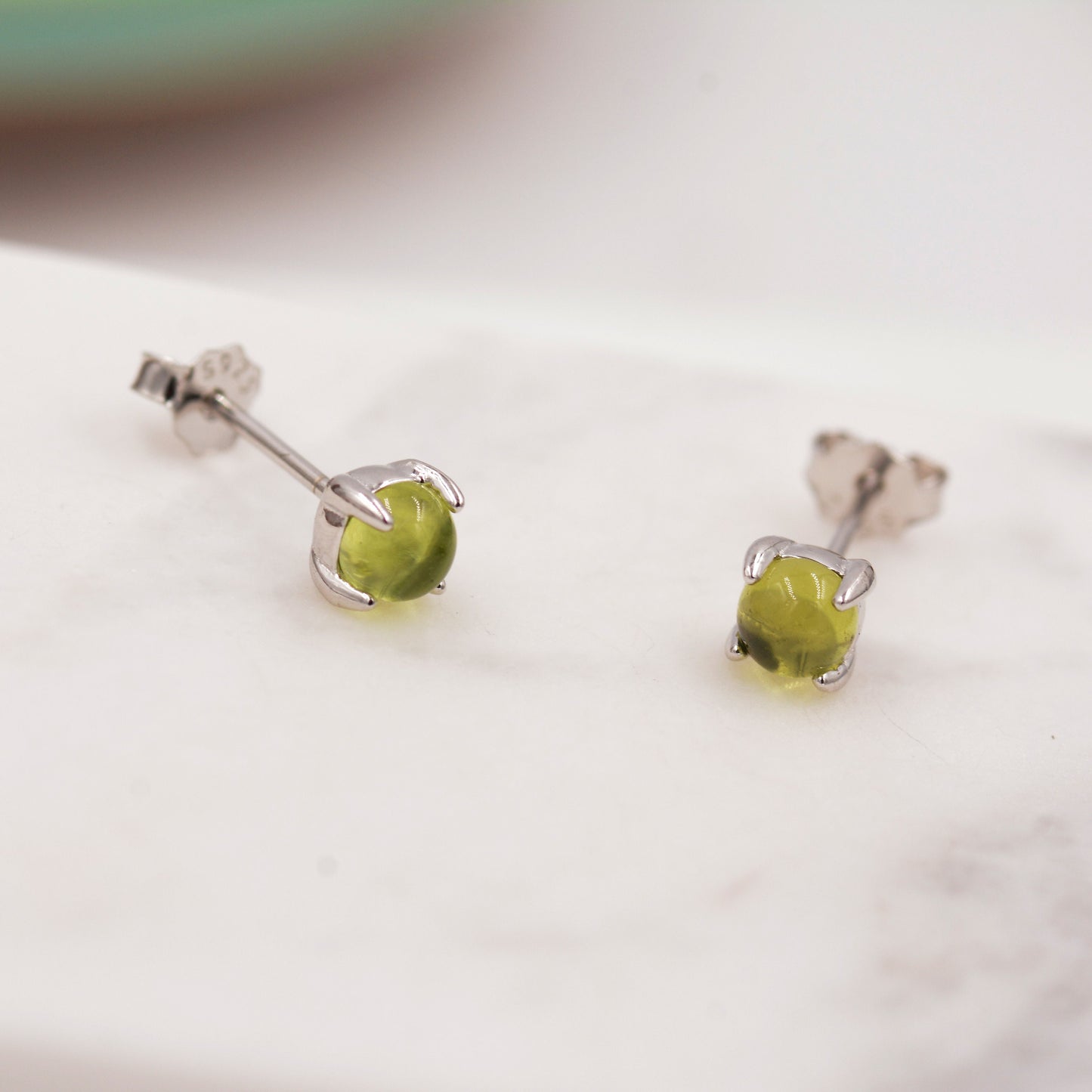 Sterling Silver Peridot Tiny Stud Earrings, Genuine Peridot Stud, Natural Semi-Precious Gemstones, Minimalist and Discreet