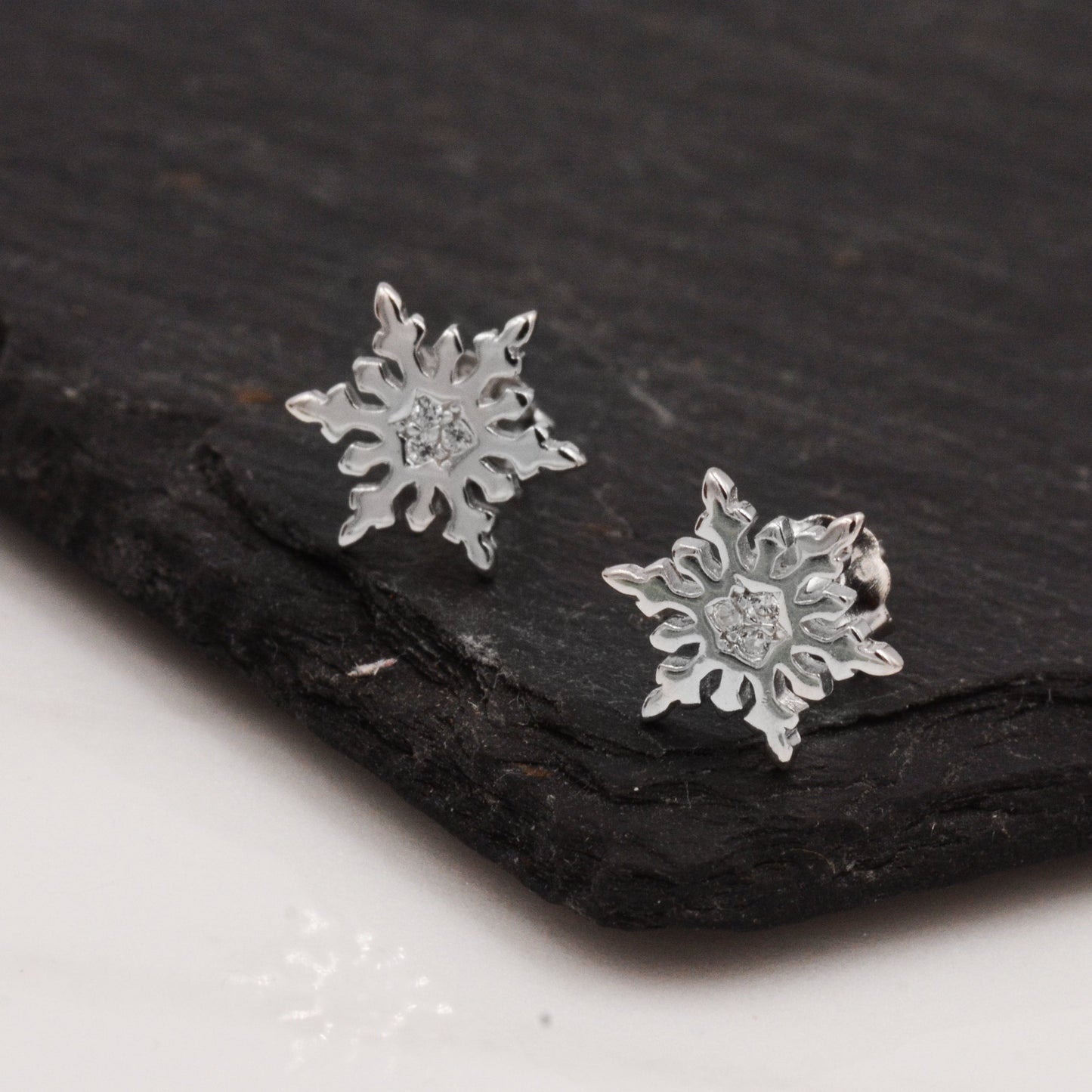 Snowflake stud earrings in Sterling Silver,   Snow Stud, Silver Snow Flake Earrings,  Nature Inspired, Winter Earrings