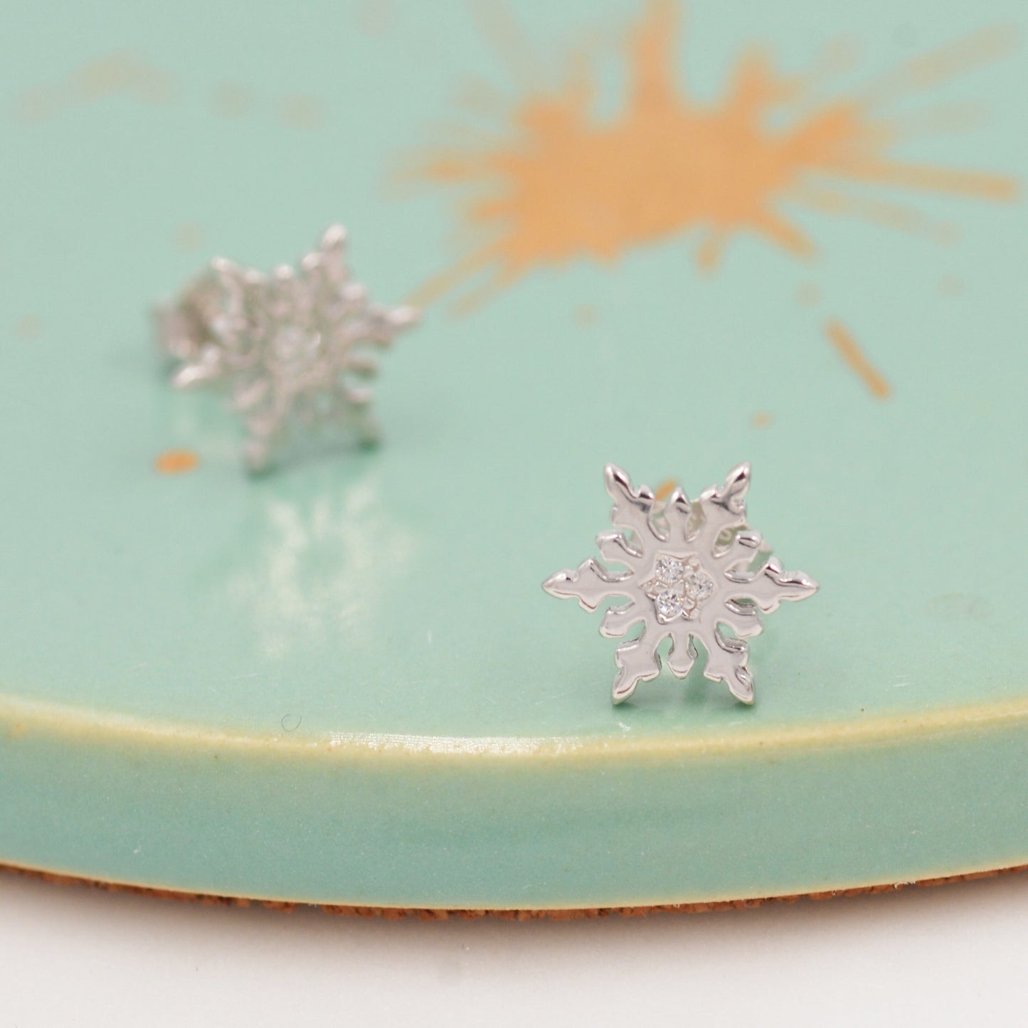 Snowflake stud earrings in Sterling Silver,   Snow Stud, Silver Snow Flake Earrings,  Nature Inspired, Winter Earrings