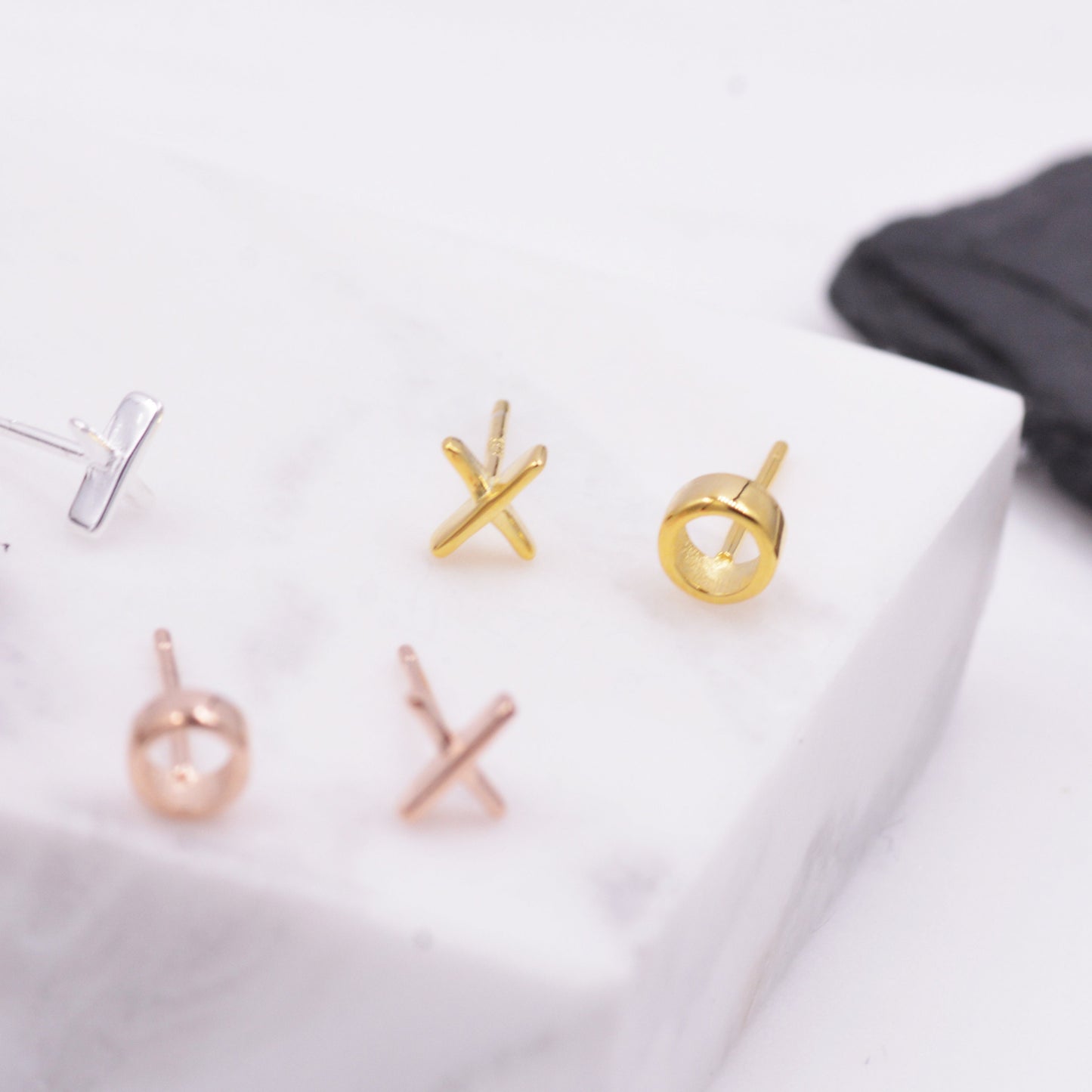 Sterling Silver xoxo Kiss and Hugs Tiny Stud Earrings, Silver, Gold and Rose Gold, Cute and Fun Jewellery