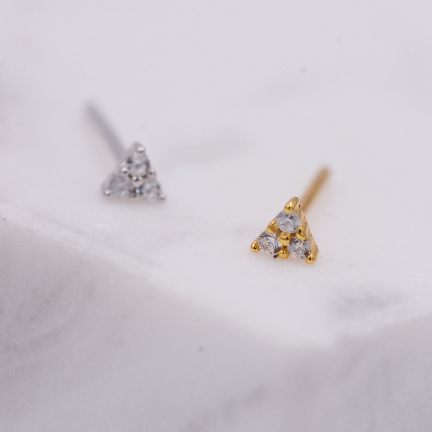 Three CZ Crystal Tiny Stud Earrings in Sterling Silver, Trinity Stud, Three Ball Stacking Earrings, Ear Stacks, Extra Tiny, Triple CZ