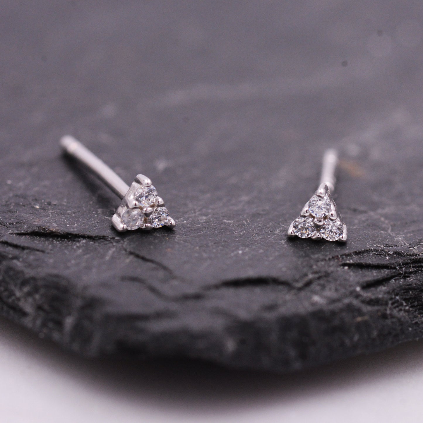 Three CZ Crystal Tiny Stud Earrings in Sterling Silver, Trinity Stud, Three Ball Stacking Earrings, Ear Stacks, Extra Tiny, Triple CZ