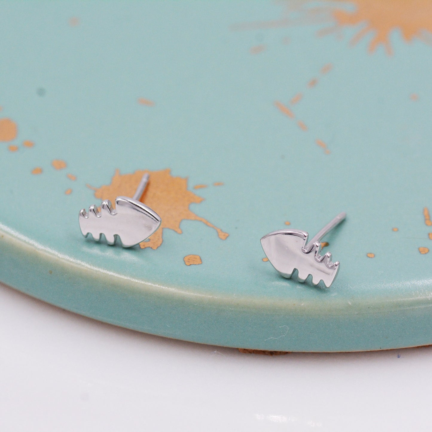 Fish Bone Stud Earrings in Sterling Silver, Fish Earrings, Fish Skeleton Stud, Cute Dainty Minimal Jewellery