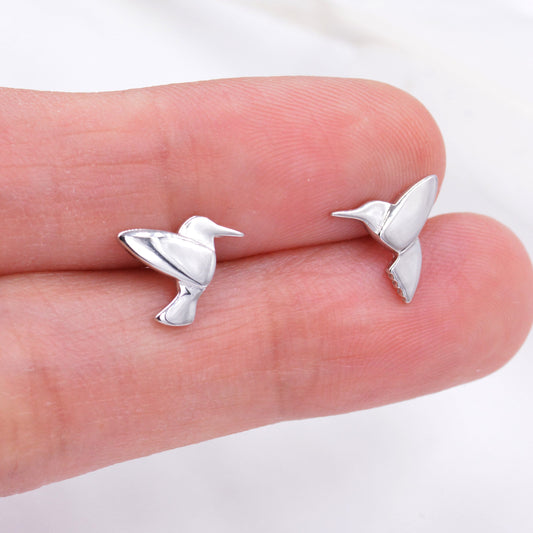 Hummingbird Stud Earrings in Sterling Silver, Bird Earrings, Nature Inspired Stud, Cute Dainty Minimal Jewellery