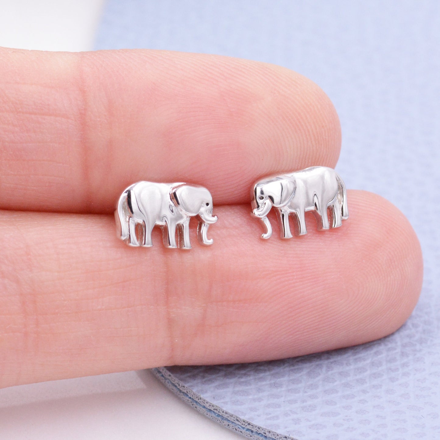 Cute Elephant Stud Earrings in Sterling Silver, Cute Dainty Animal Stud