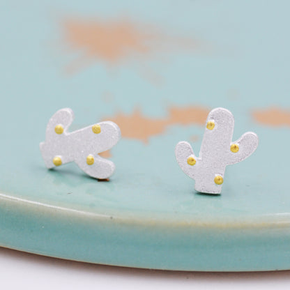 Cute Cactus Stud Earrings in Sterling Silver, Frosted Finish, Cute Dainty Minimal Jewellery