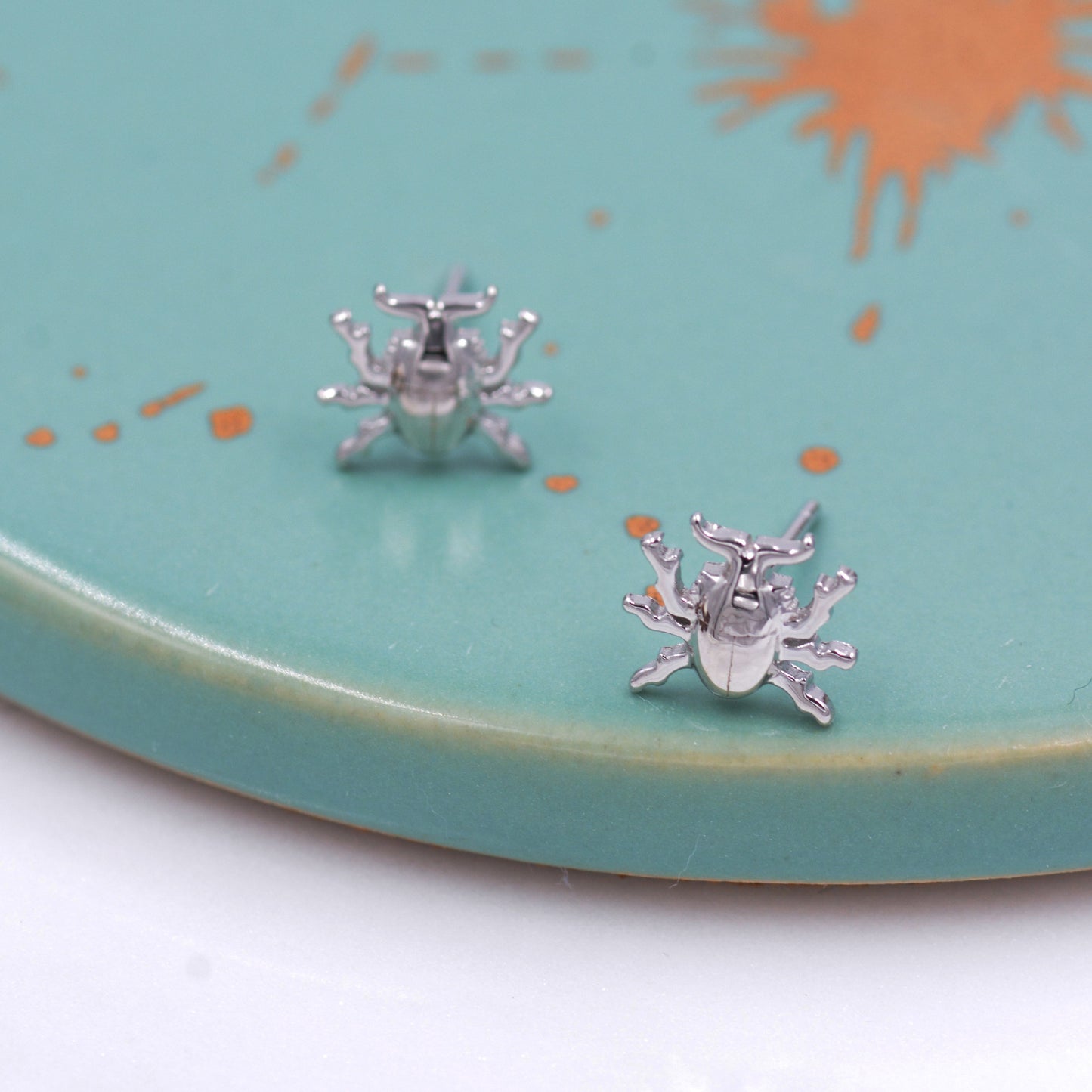 Stag Beetle Stud Earrings in Sterling Silver, Cute Bug Stud, Cute and Quirky Stud Earrings
