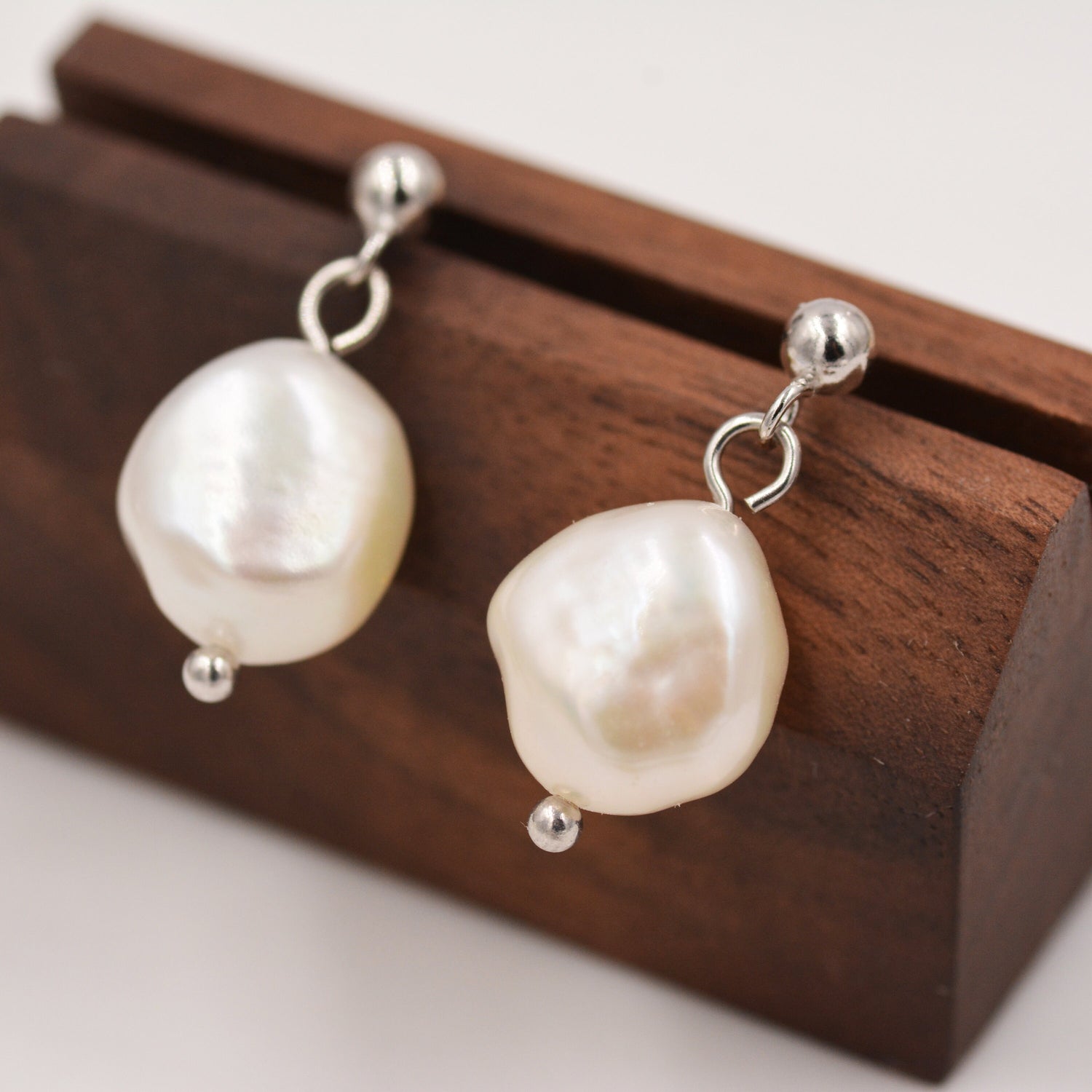Genuine Fresh Water Pearls Drop Stud Earrings in Sterling Silver, Baroque Pearl, Keshi Pearl Earrings, Simple and Minimalist, Contemporary