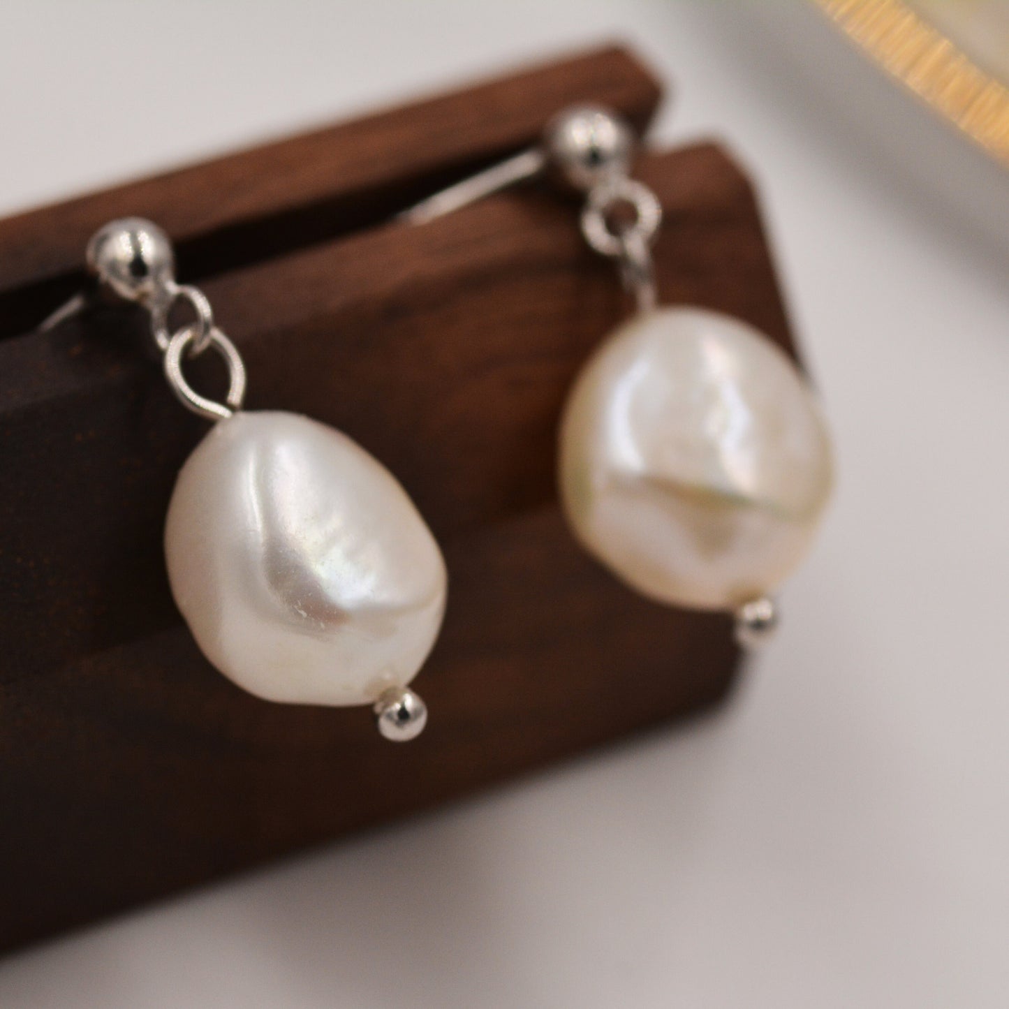 Genuine Fresh Water Pearls Drop Stud Earrings in Sterling Silver, Baroque Pearl, Keshi Pearl Earrings, Simple and Minimalist, Contemporary