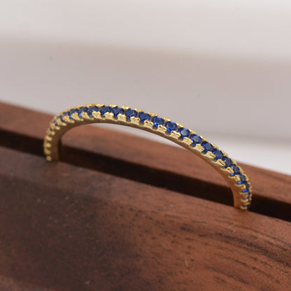 Sapphire Skinny Crystal Band Ring in Sterling Silver, Gold Vermeil Crystal Pave Ring, Stacking Rings, US 5 - 8