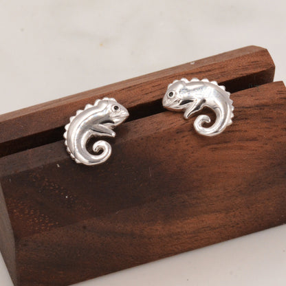 Chameleon Stud Earrings in Sterling Silver, Lizard Stud, Cute Animal Earrings, Nature Inspired Earrings