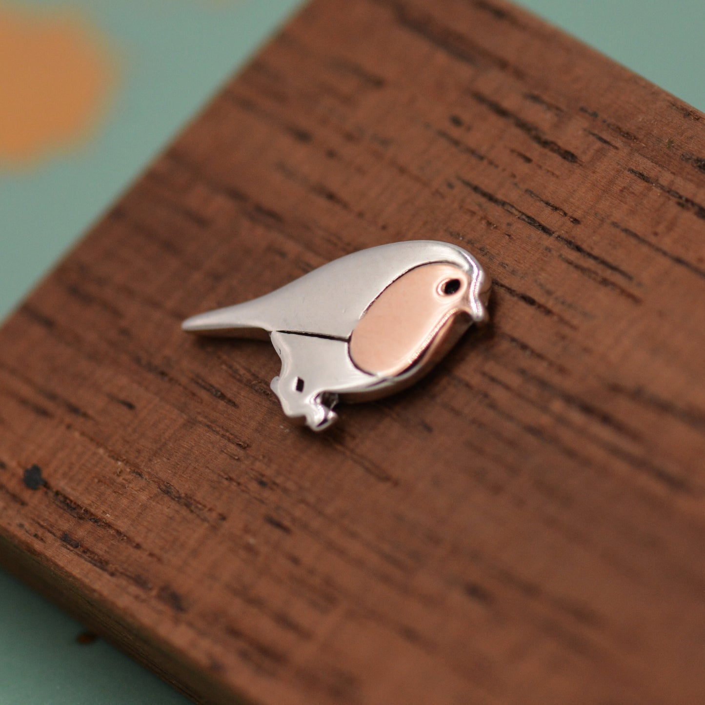 Robin Stud Earrings in Sterling Silver, Silver Bird Earrings, Silver and Rose Gold, Nature Inspired