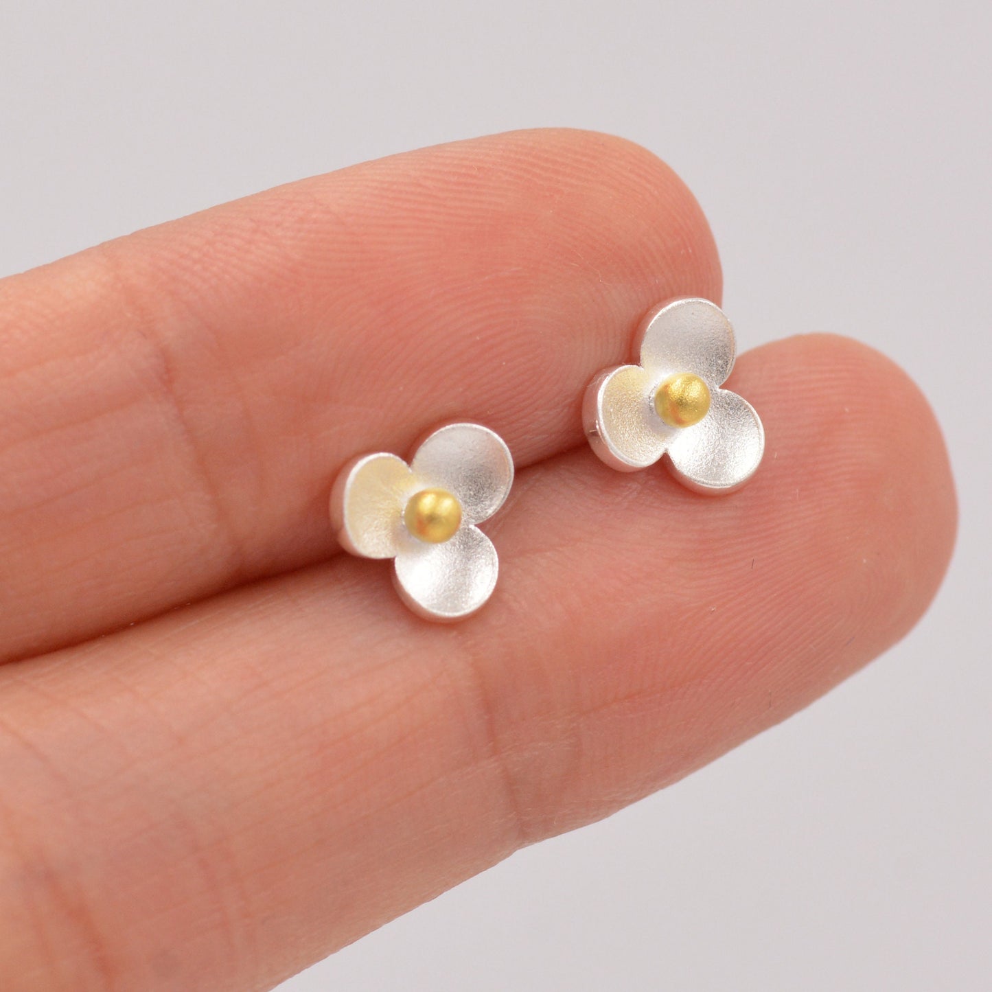 Flower stud earrings in Sterling Silver, Three Petal Flower Earrings, Blossom Stud, Nature Inspired