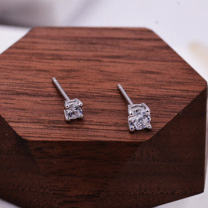 Sterling Silver Tiny Little Stud Earrings, Barely Visible, Extra Small CZ Stud, Stacking Earrings, Cubic Zirconia Crystal